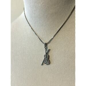 Violin and Bow Charm Necklace Silver Color